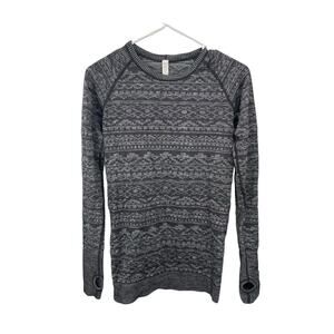 Lululemon Rest Less Pullover Shirt Gray Black Geometric Pattern Size 6